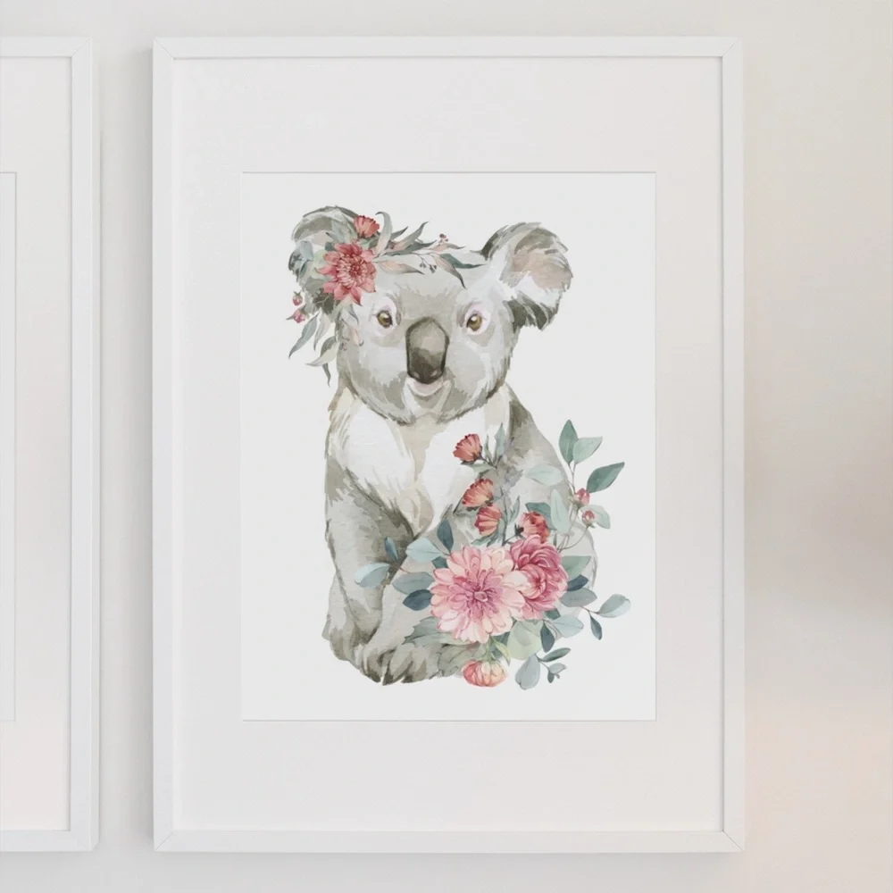 Watercolor Floral Koala Illustration Wall Art Print Poster Unframed - Picture 3 of 8